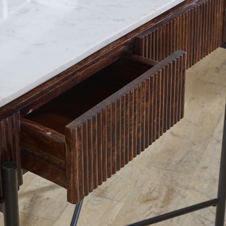 Mango Wood Console Table With Marble Top And Metal Legs - Opal