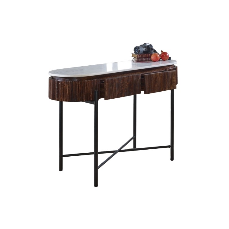 Mango Wood Console Table With Marble Top And Metal Legs - Opal