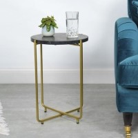 Black Marble Side Table with Gold Legs - Round Black Marble Side Table with Gold Legs - Round