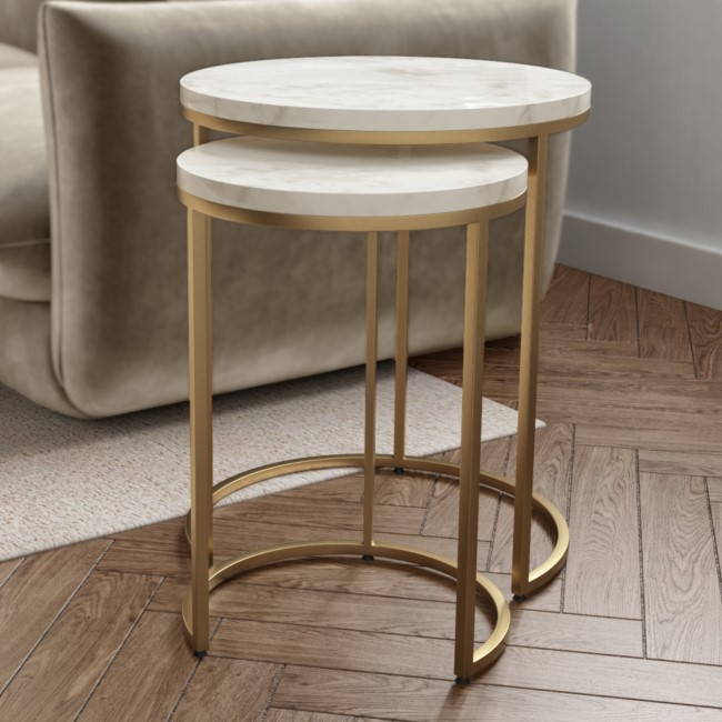 ONLY OPENED - Marble Nest of Tables in White with Gold Metal Bases - Martina