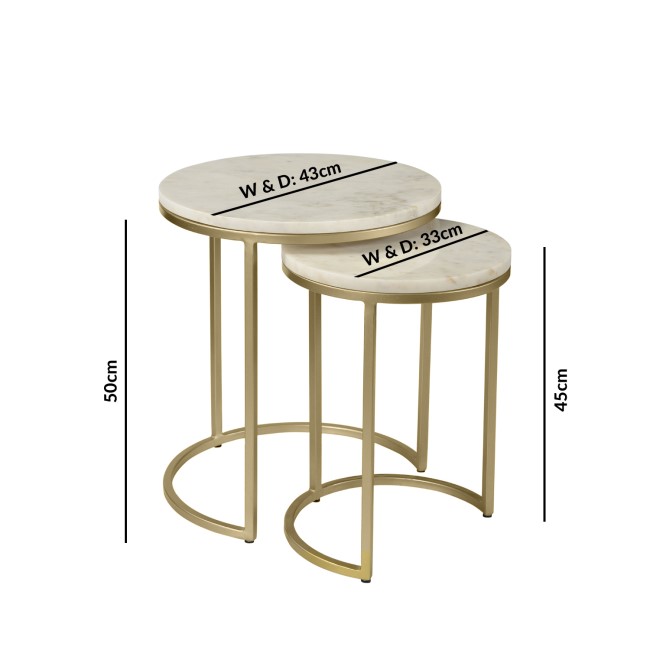 ONLY OPENED - Marble Nest of Tables in White with Gold Metal Bases - Martina