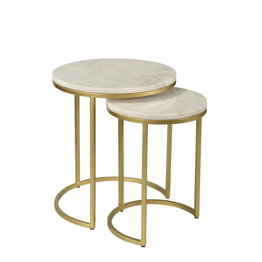 ONLY OPENED - Marble Nest of Tables in White with Gold Metal Bases - Martina