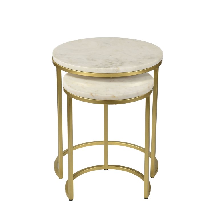 GRADE A2 - Marble Nest of Tables in White with Gold Metal Bases - Martina