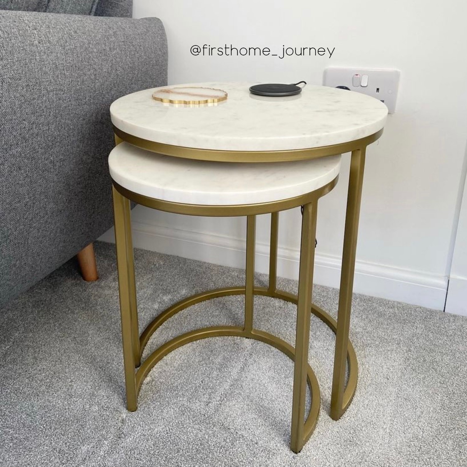 Marble Nest Of Tables In White With Gold Metal Bases Martina Furniture123