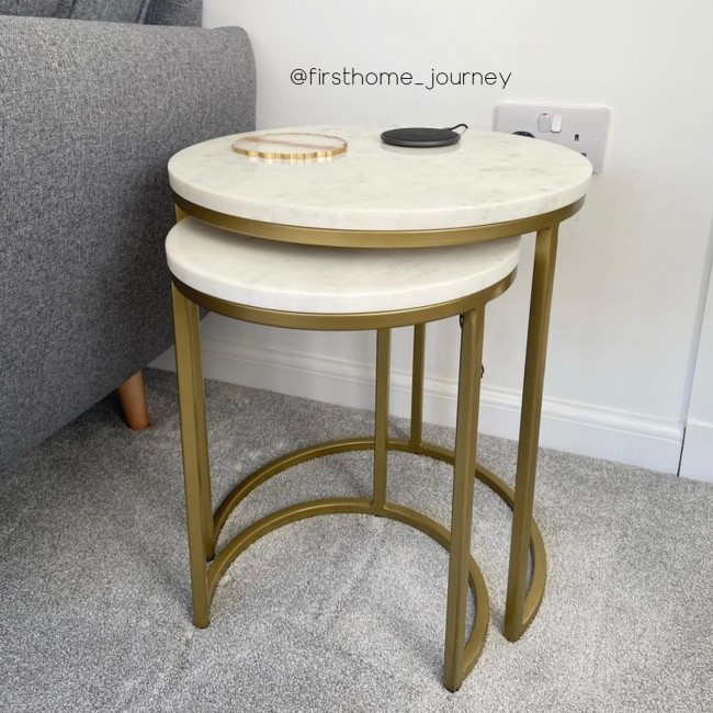 ONLY OPENED - Marble Nest of Tables in White with Gold Metal Bases - Martina