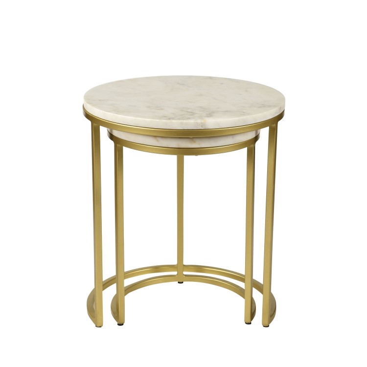 GRADE A2 - Marble Nest of Tables in White with Gold Metal Bases - Martina