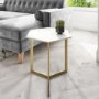 Marble Side Table in White Hexagon & Gold Metal - Martina