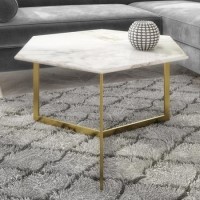 White Marble Coffee Table with Gold Legs - Hexagon White Marble Coffee Table with Gold Legs - Hexagon