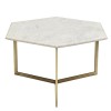 White Marble Coffee Table with Gold Legs - Hexagon
