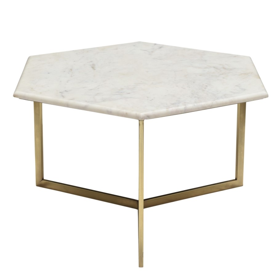 GRADE A1 - White Marble Coffee Table with Gold Legs - Hexagon