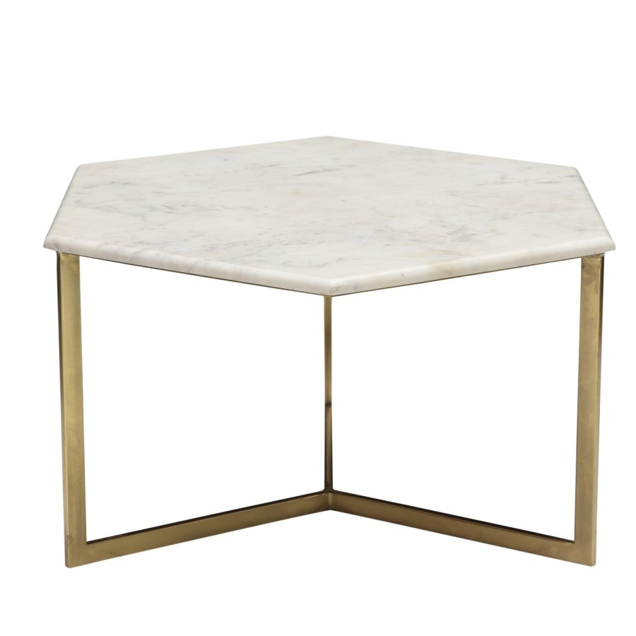 GRADE A1 - White Marble Coffee Table with Gold Legs - Hexagon
