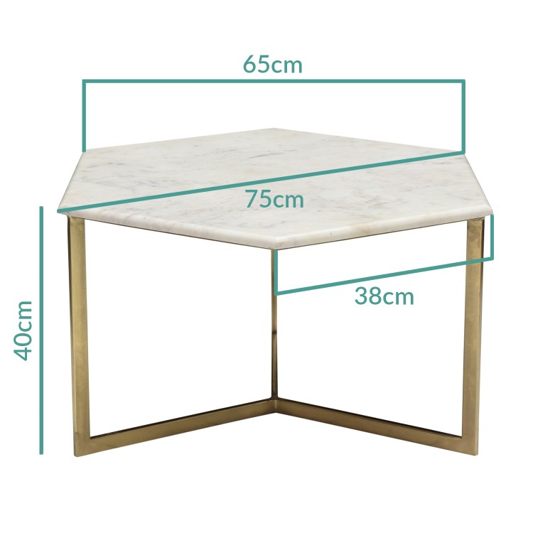 White Marble Coffee Table with Gold Legs - Hexagon