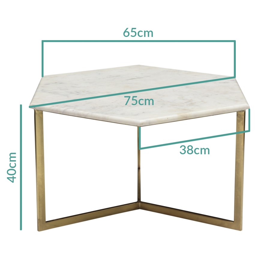 GRADE A1 - White Marble Coffee Table with Gold Legs - Hexagon