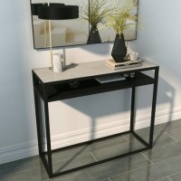 Marble Top Console Table with Black Iron Base - Narrow  Marble Top Console Table with Black Iron Base - Narrow