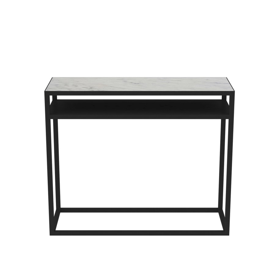 GRADE A1 - Marble Top Console Table with Black Iron Base - Narrow 