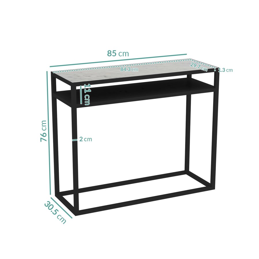 GRADE A1 - Marble Top Console Table with Black Iron Base - Narrow 