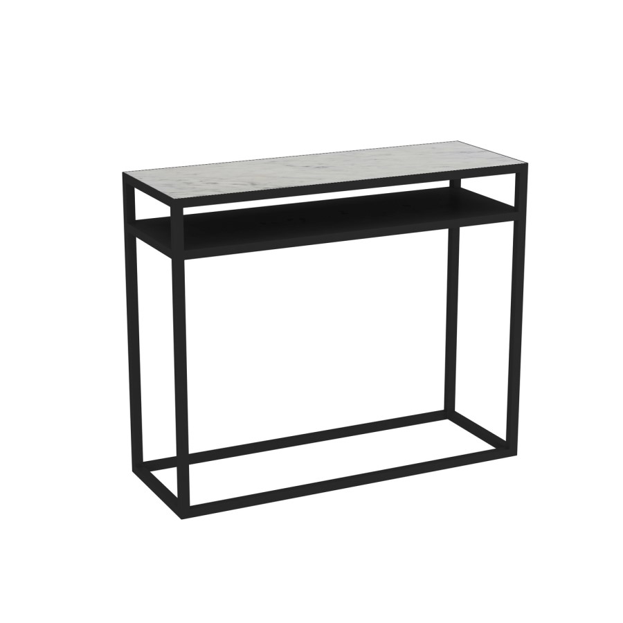 GRADE A1 - Marble Top Console Table with Black Iron Base - Narrow 