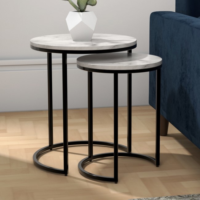 Round White Marble Nest of 2 Side Tables - Martina