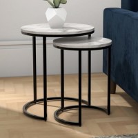 Round White Marble Nest of 2 Side Tables - Martina Round White Marble Nest of 2 Side Tables - Martina
