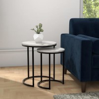 GRADE A1 - White Marble Nesting Tables with Black Base - Set of 2 - Martina