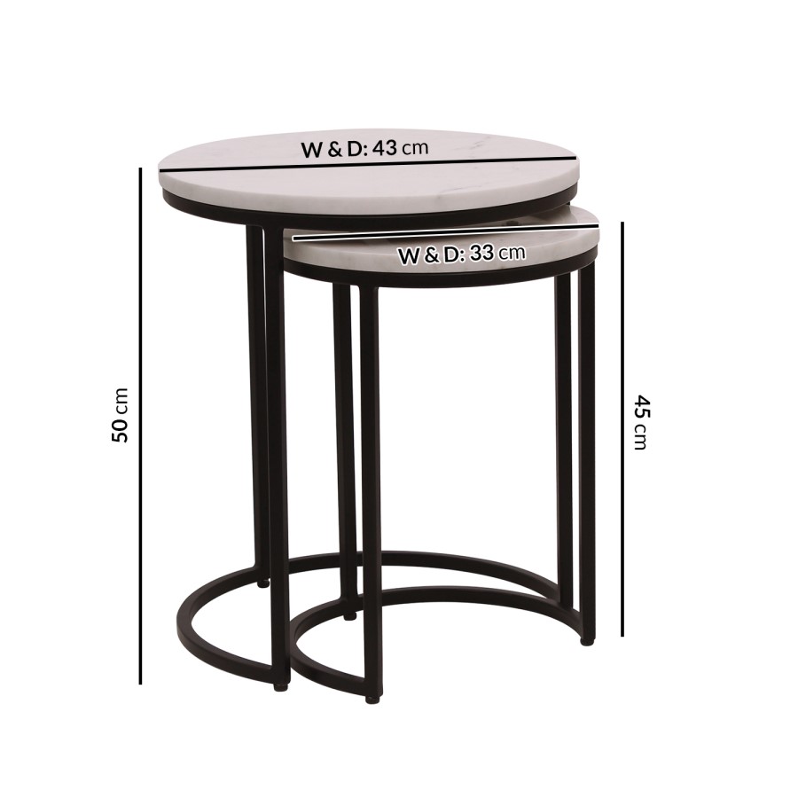 Round White Marble Nest of 2 Side Tables - Martina