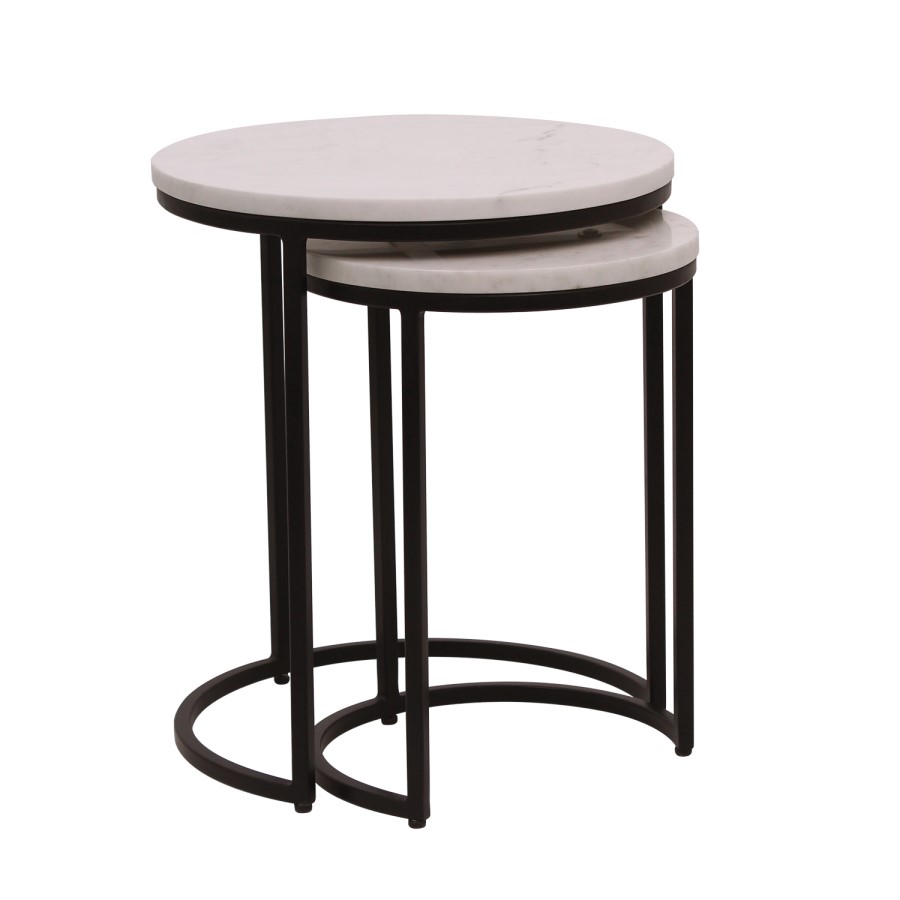 Round White Marble Nest of 2 Side Tables - Martina