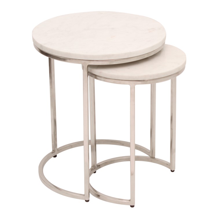 Round White Marble Nest of Side Tables - Martina