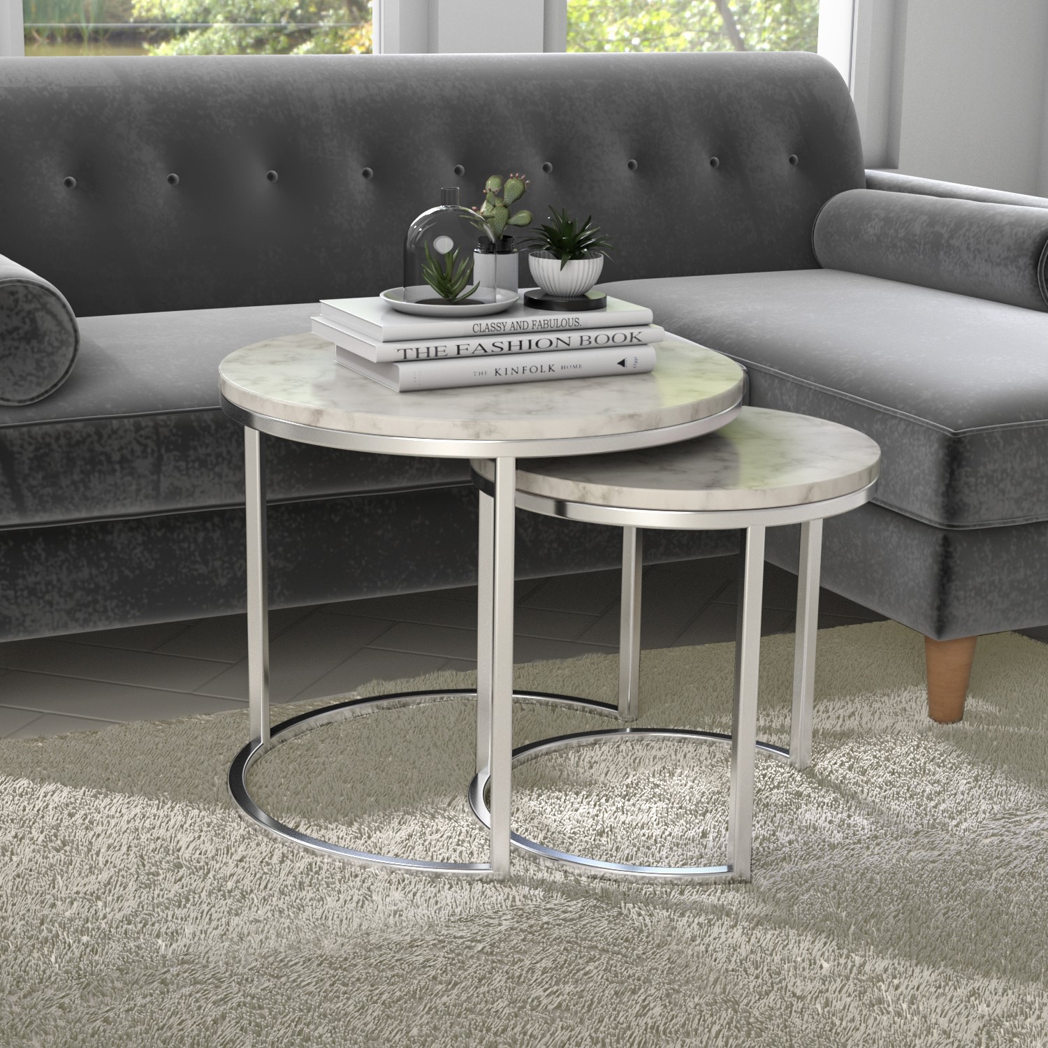 Nesting Table Base Large White Marble Nesting Tables with Silver Base - Set of 2 - Martina ...