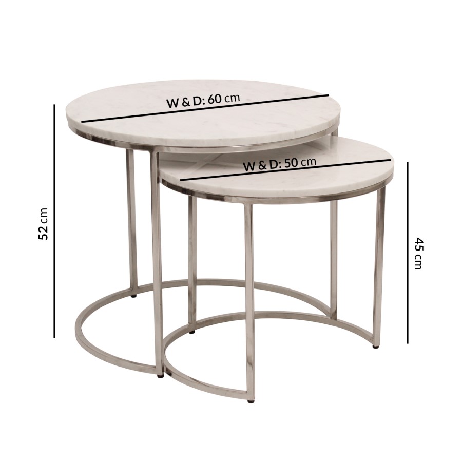 Large White Marble Nesting Tables with Silver Base - Set of 2 - Martina