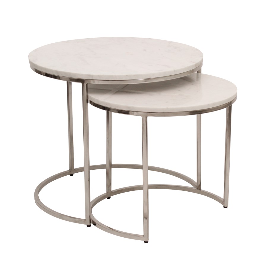 Large White Marble Nesting Tables with Silver Base - Set of 2 - Martina