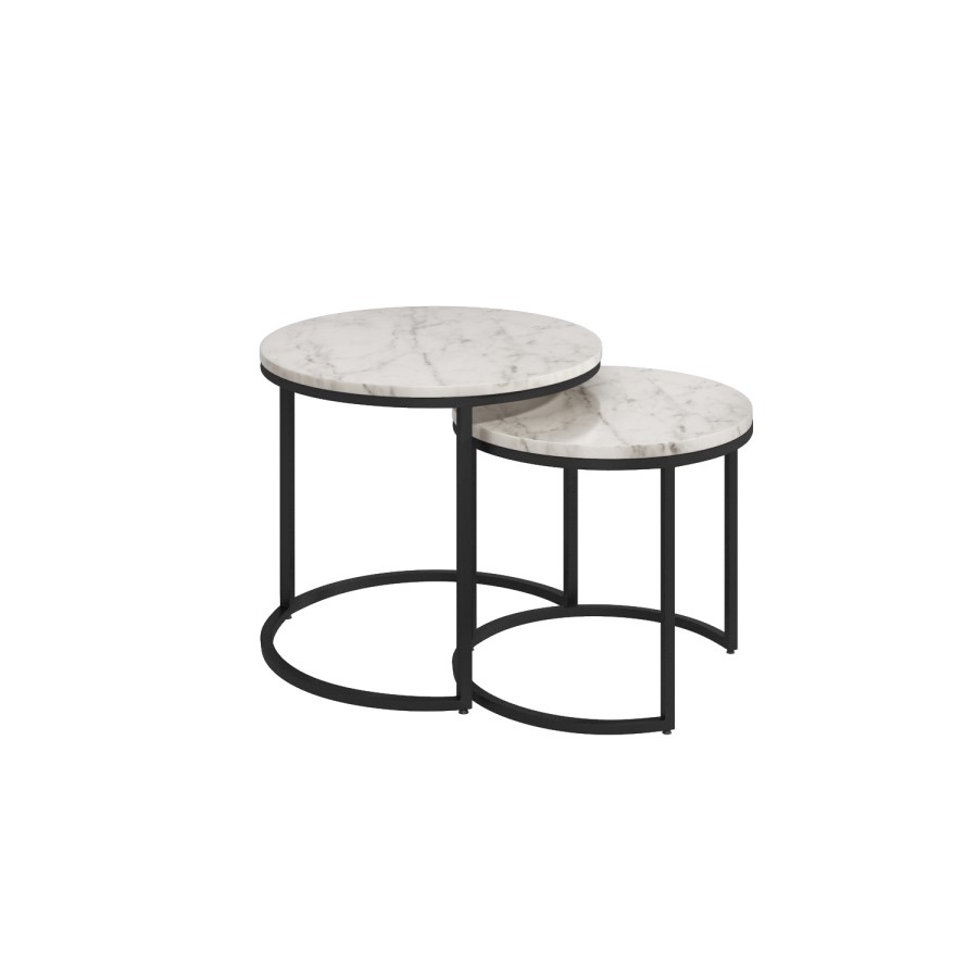 GRADE A1 - Martina White Marble Nest of 2 Coffee Tables with Black Base