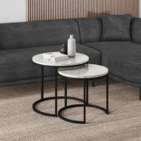 GRADE A1 - Martina White Marble Nest of 2 Coffee Tables with Black Base