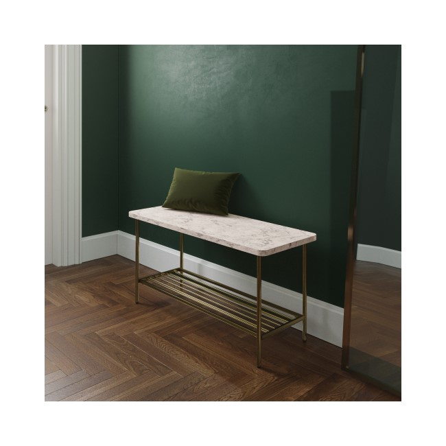 White Marble Hallway Bench with Shoe Rack - Seats 3 - Martina