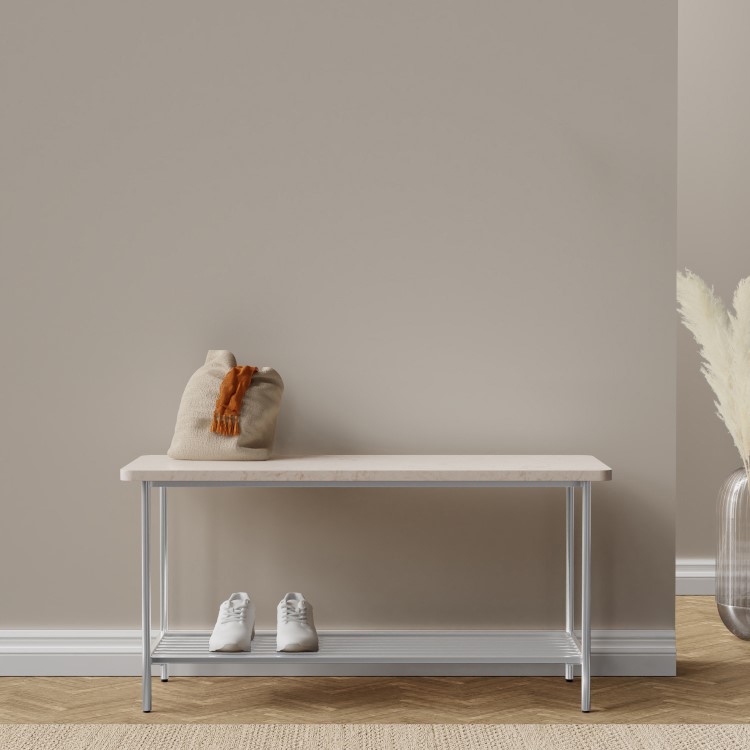 White Real Marble Hallway Bench with Chrome Shoe Rack - Seats 3 - Martina