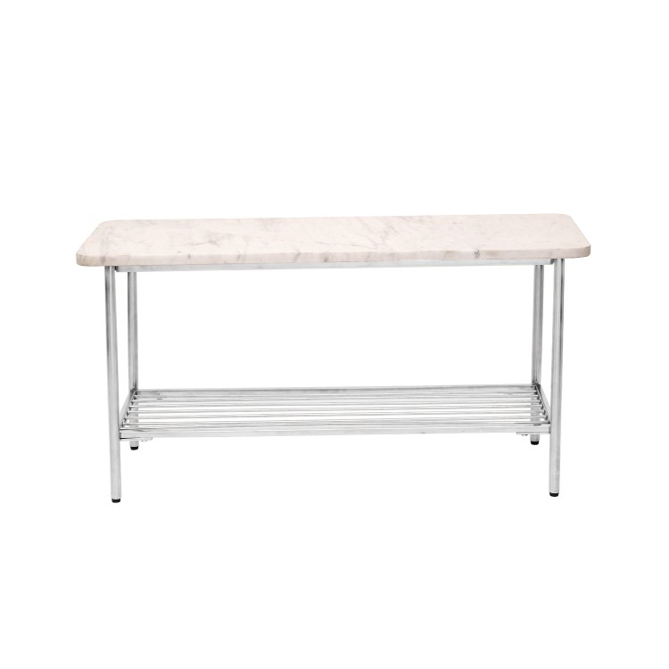 White Real Marble Hallway Bench with Chrome Shoe Rack - Seats 3 - Martina