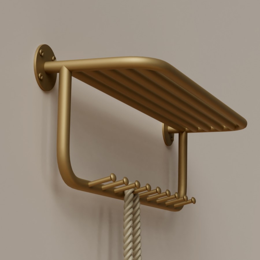 Gold Floating Shelf with 9 Hooks - Martina