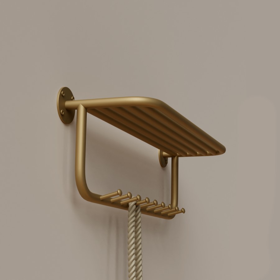 Gold Floating Shelf with 9 Hooks - Martina