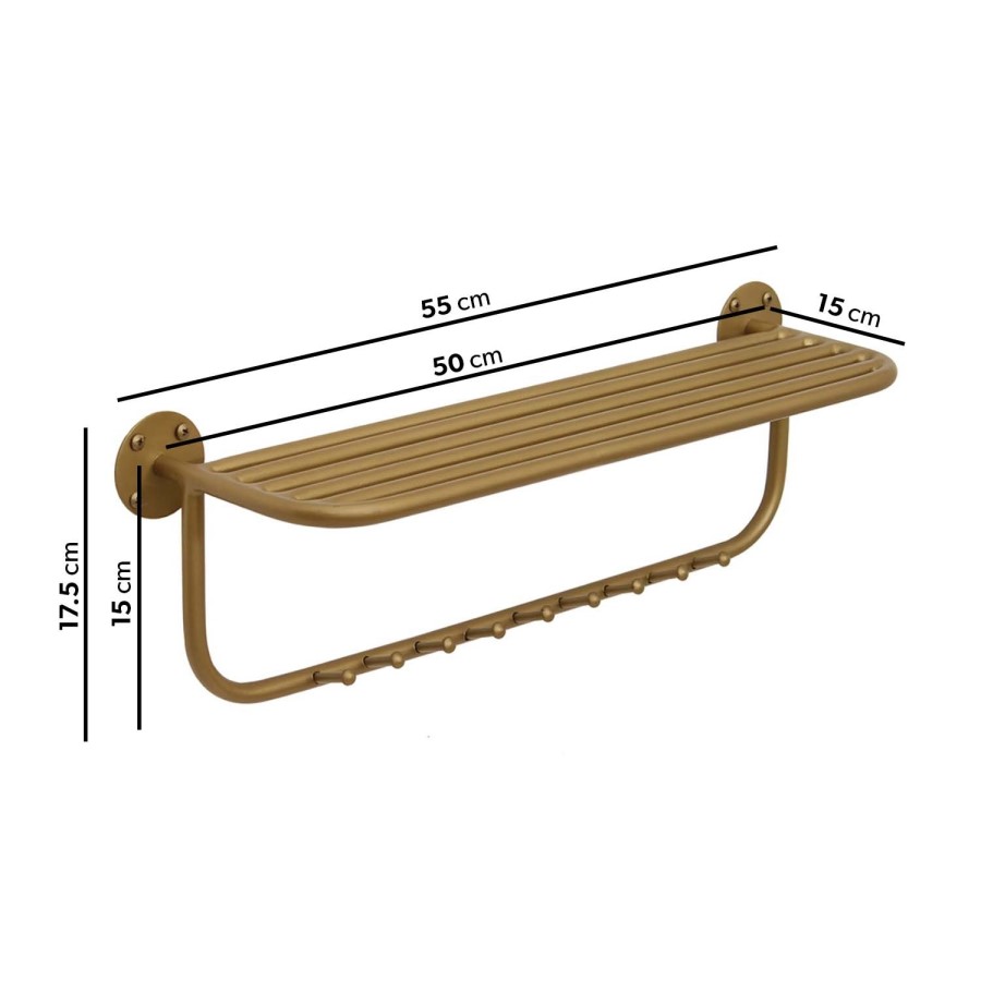 Gold Floating Shelf with 9 Hooks - Martina