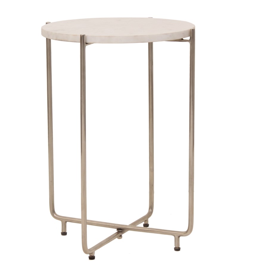 GRADE A1 - Marble Side Table with Silver Legs - Martina