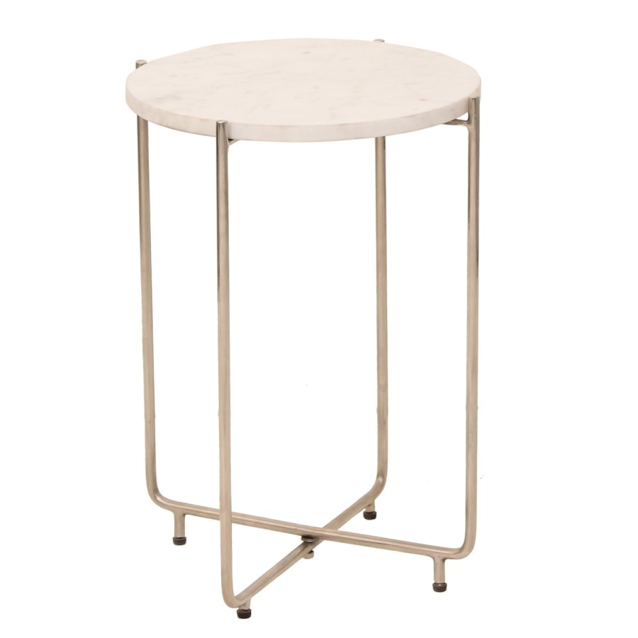 GRADE A1 - Marble Side Table with Silver Legs - Martina