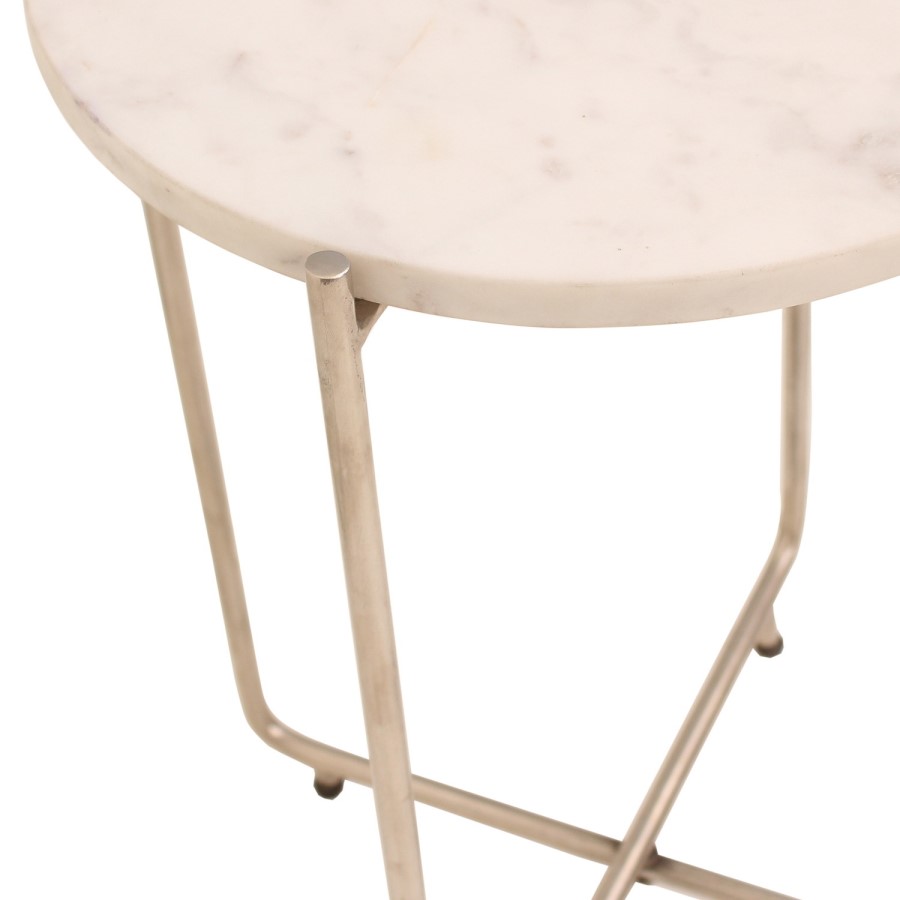 GRADE A1 - Marble Side Table with Silver Legs - Martina