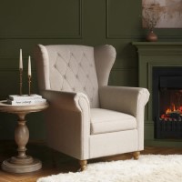 Beige Woven Fabric Wingback Armchair - Martha