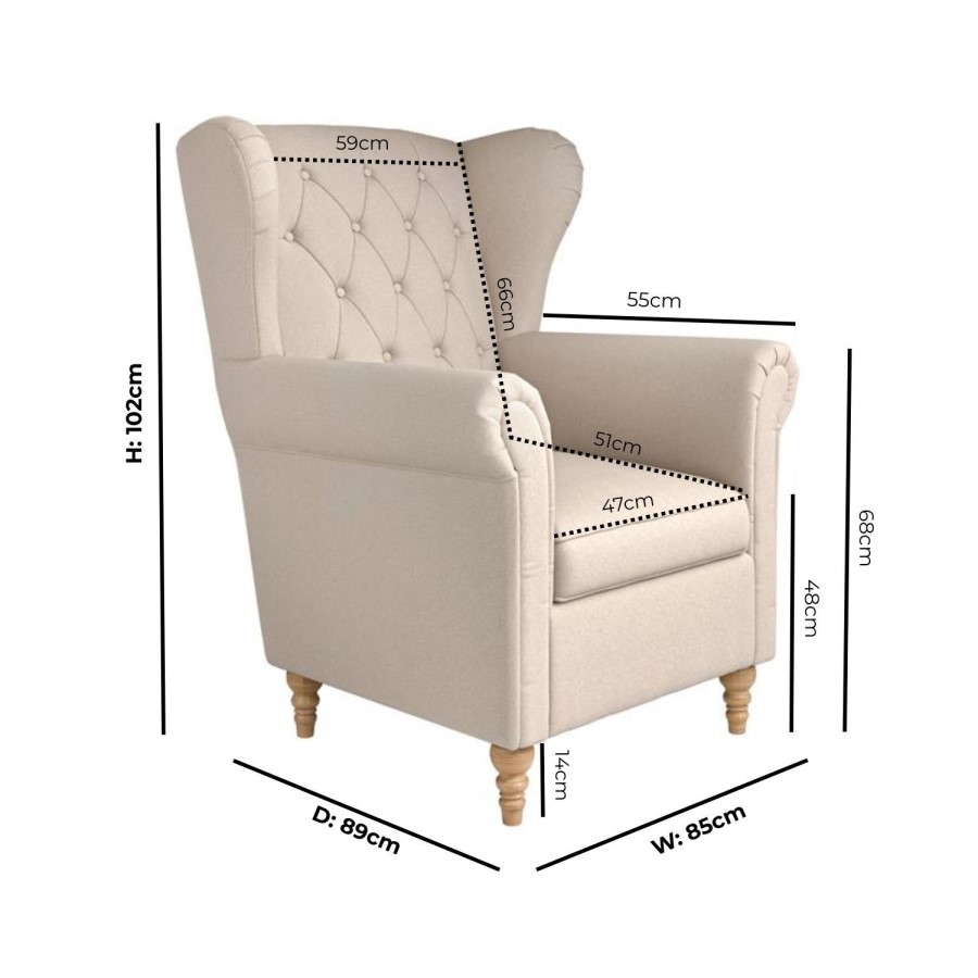 Beige Woven Fabric Wingback Armchair - Martha