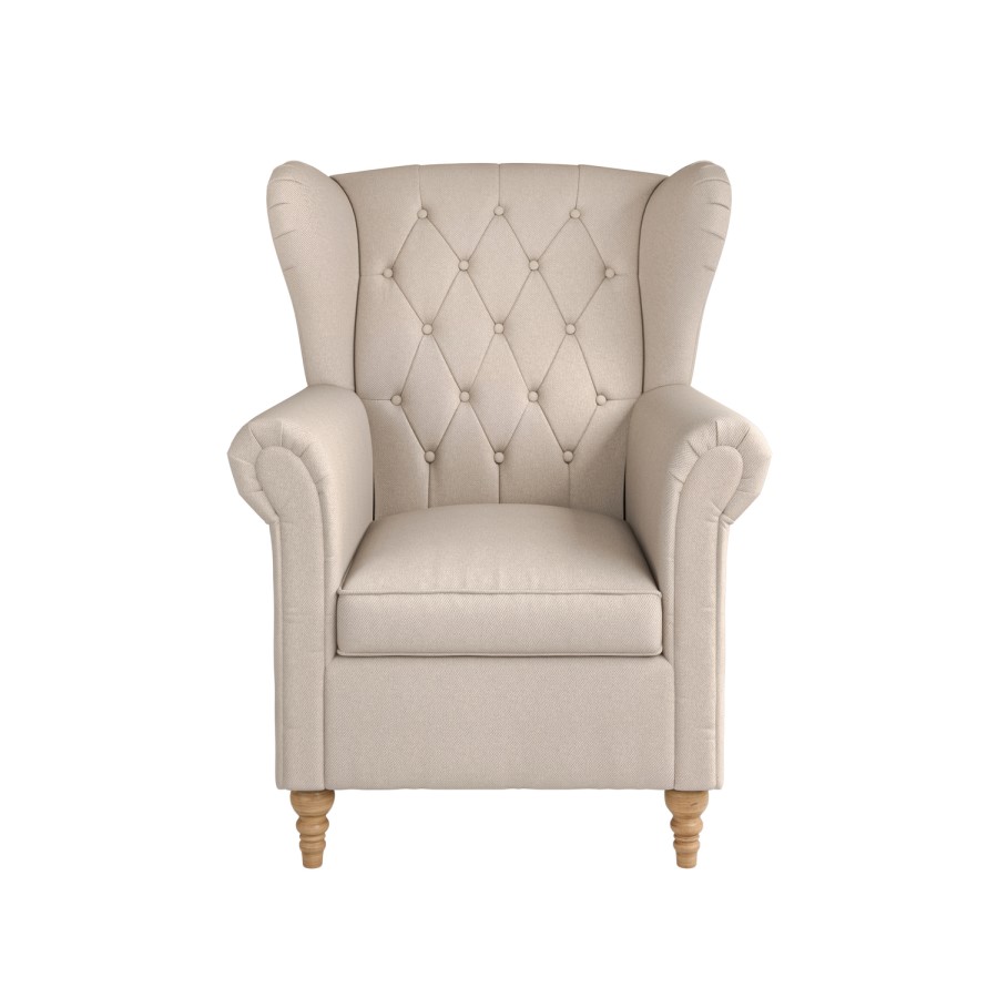 Beige Woven Fabric Wingback Armchair - Martha