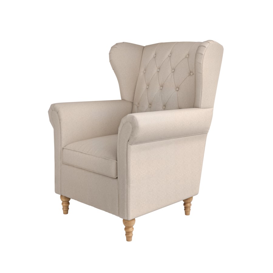 Beige Woven Fabric Wingback Armchair - Martha
