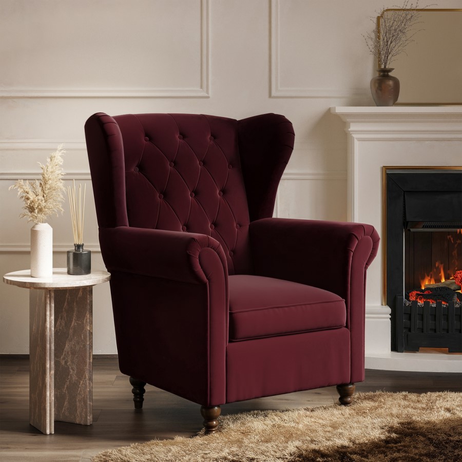 Burgundy Velvet Wingback Armchair - Martha