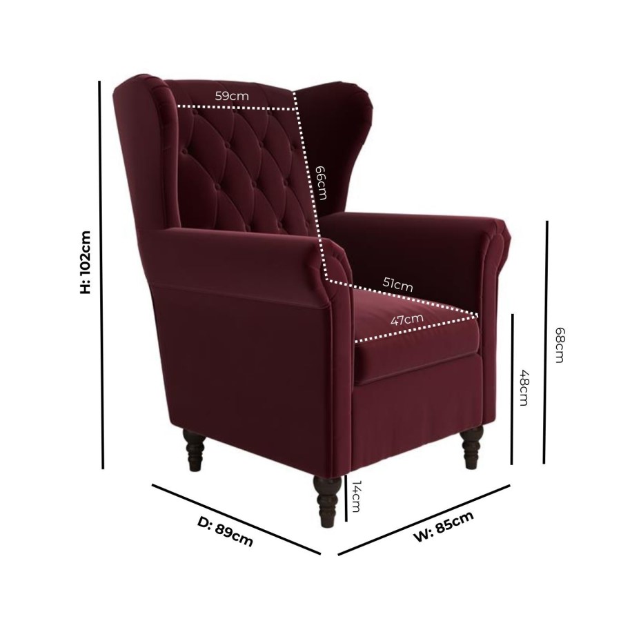 Burgundy Velvet Wingback Armchair - Martha