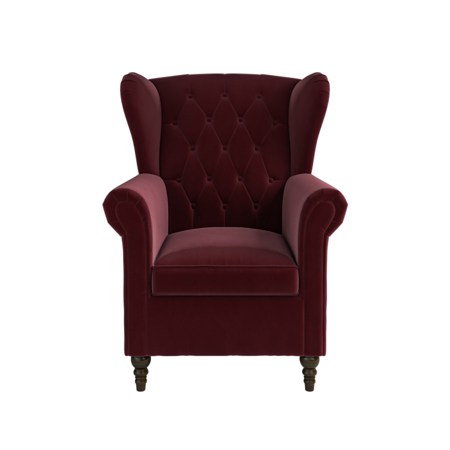 Burgundy Velvet Wingback Armchair - Martha