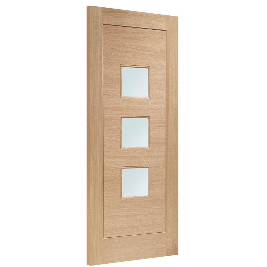 External Oak Double Glazed Turin Door with Frosted Glass - Unfinished, 2032 x 813 x 44 mm