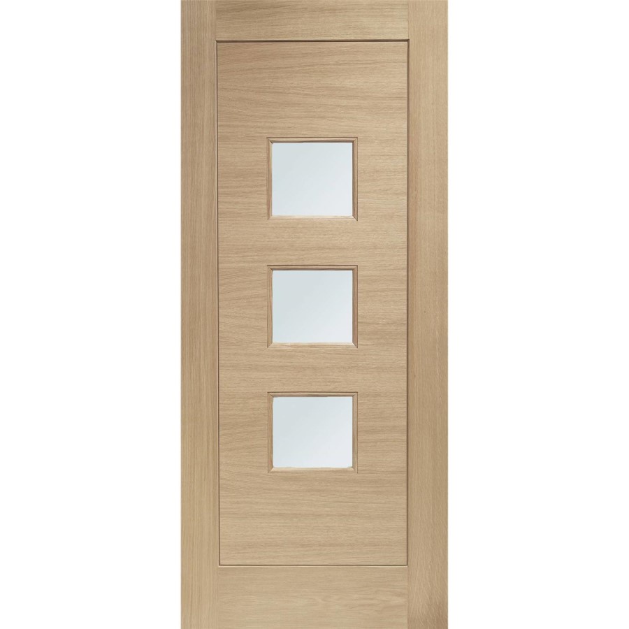 External Oak Double Glazed Turin Door with Frosted Glass - Unfinished, 2032 x 813 x 44 mm